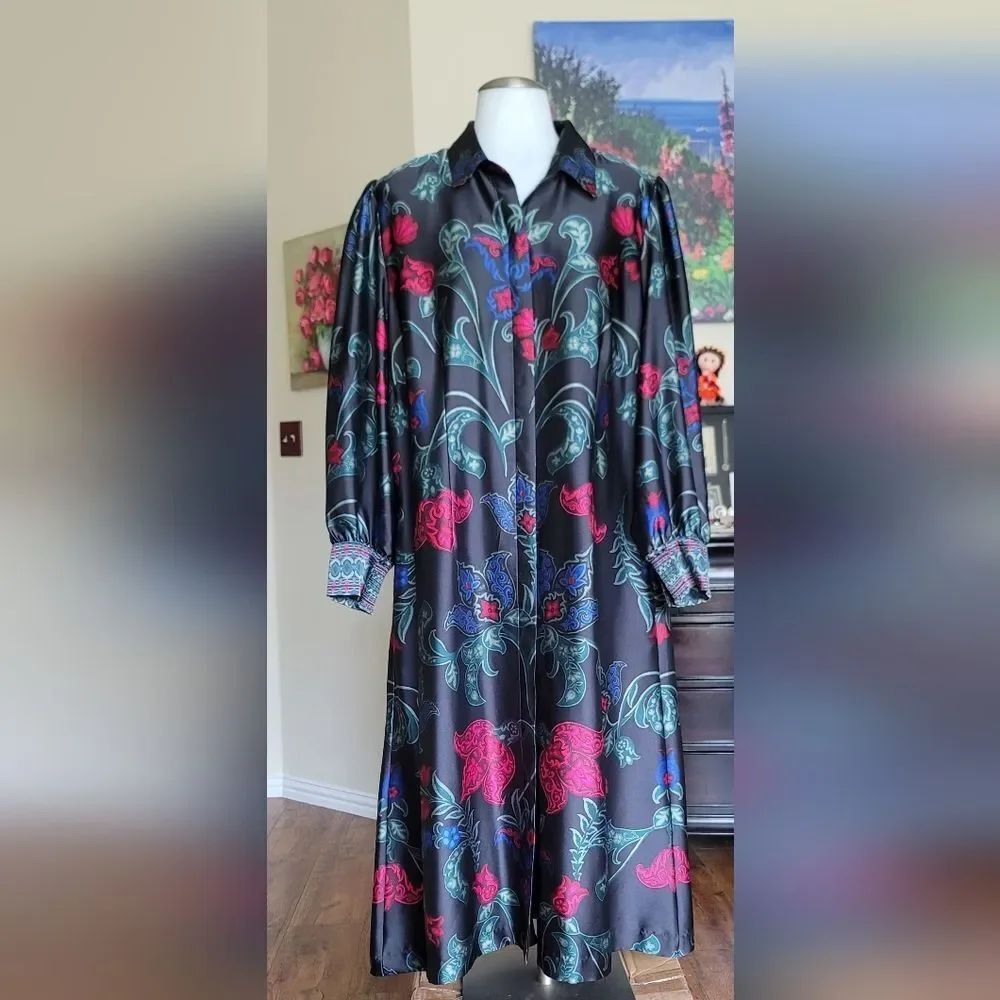 Chico's Green and Pink Bishop Sleeve Shirt Dress
